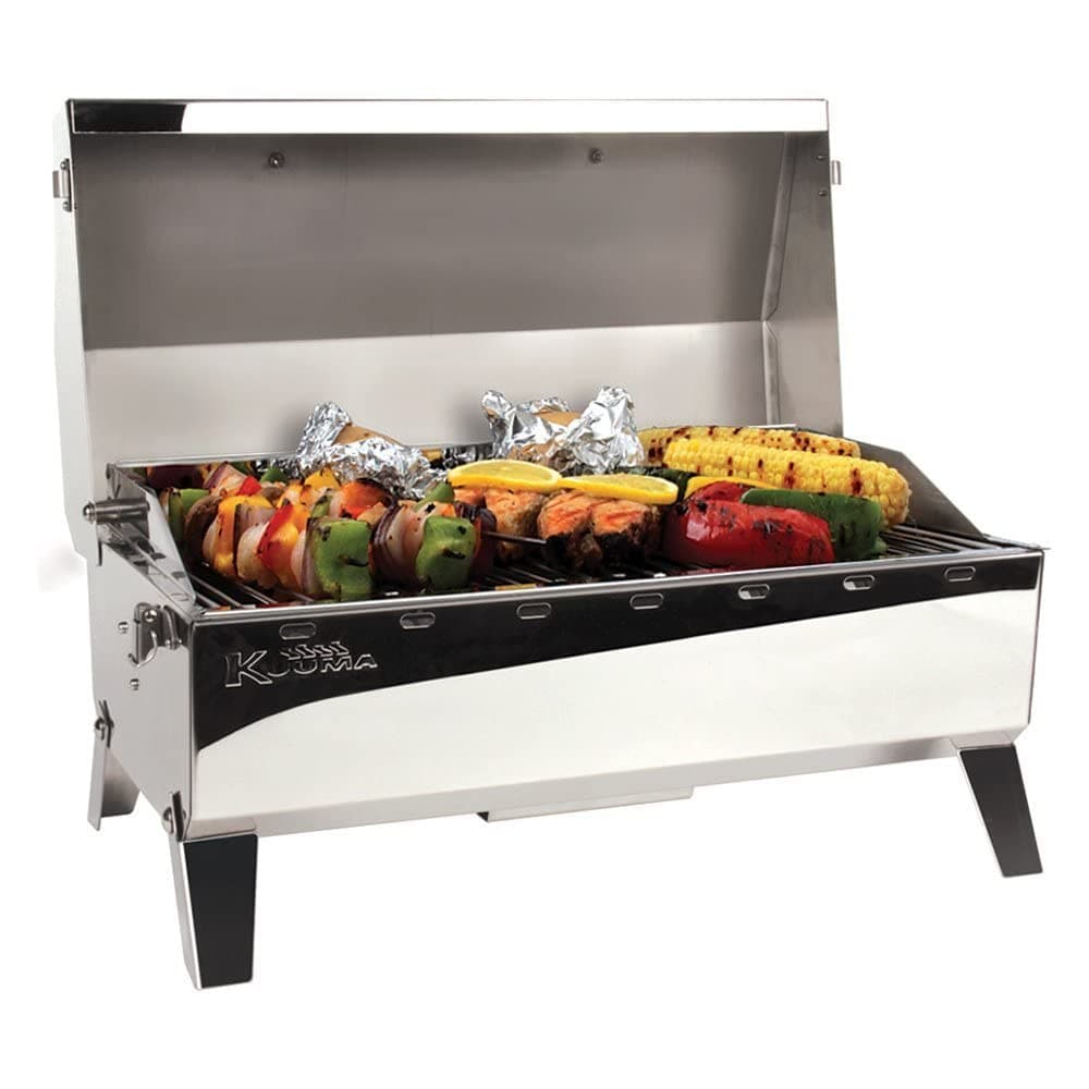 Camco Stow N' Go 160 Gas Grill | Portable Propane Tabletop Grill w/ Thermometer & Igniter, White