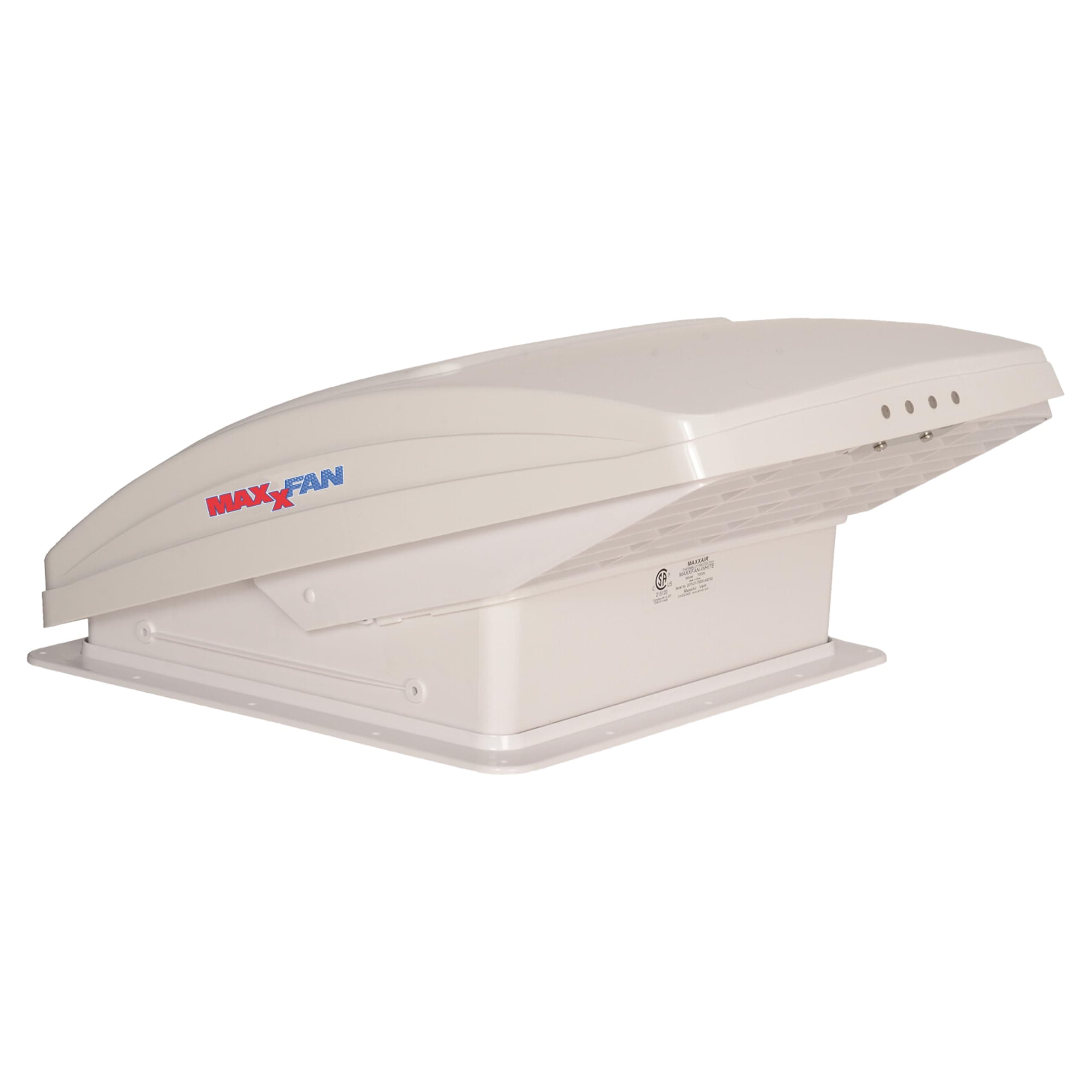 MaxxAir Maxxfan Deluxe RV Roof Vent | 12V, 10-Speed Reversible Fan, Thermostat, Manual Lift, White