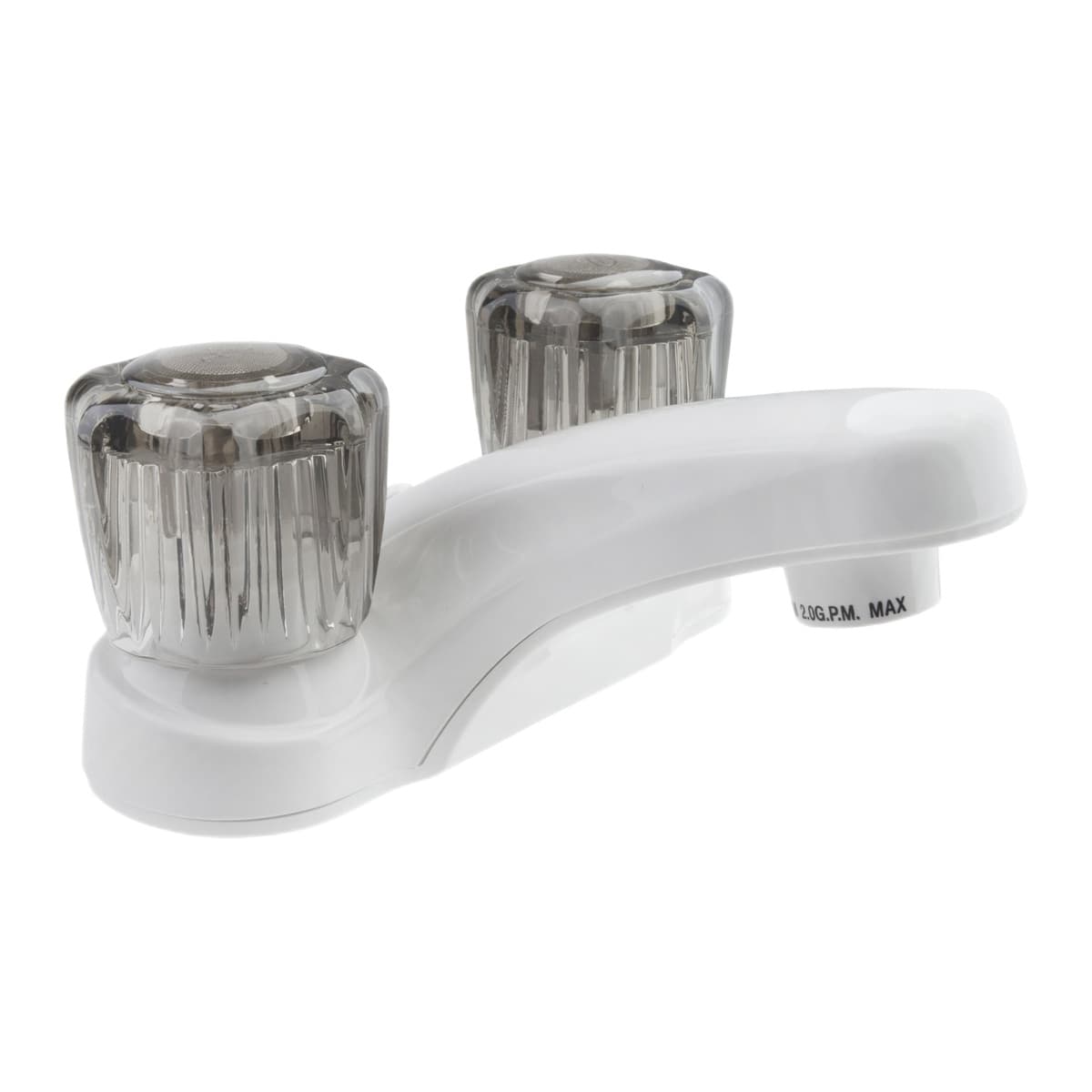 Dura Faucet RV Bathroom Faucet | Smoked Acrylic Knobs, White