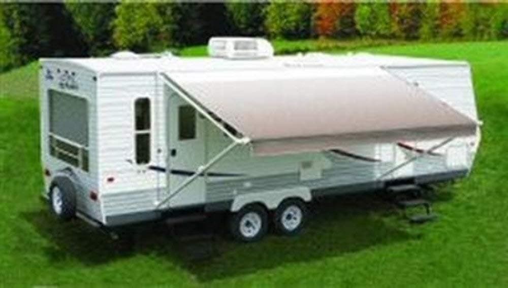 Carefree Fiesta Awning Fabric & Roller Assembly - Black/Gray Dune Stripe, 21 ft | Vinyl Canopy, Manual, White Weatherguard