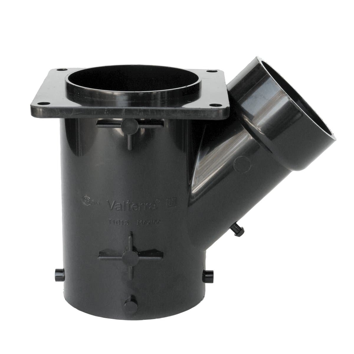 Valterra 3-Inch Wye Reducing Flanged Valve Fitting | Bayonet x Flange x 2-Inch Hub, Black