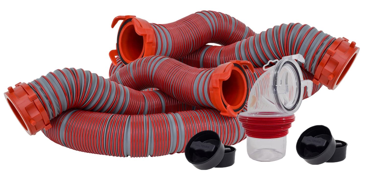 Valterra Viper 20 ft RV Sewer Hose Kit | 2x10 ft Hoses, Clear 90° Adapter