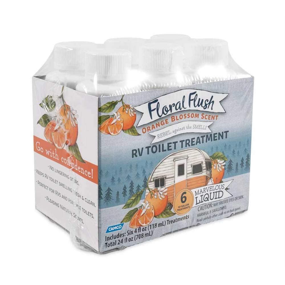 Camco Floral Flush RV Toilet Treatment | Orange Blossom, (6) 4 oz Bottles
