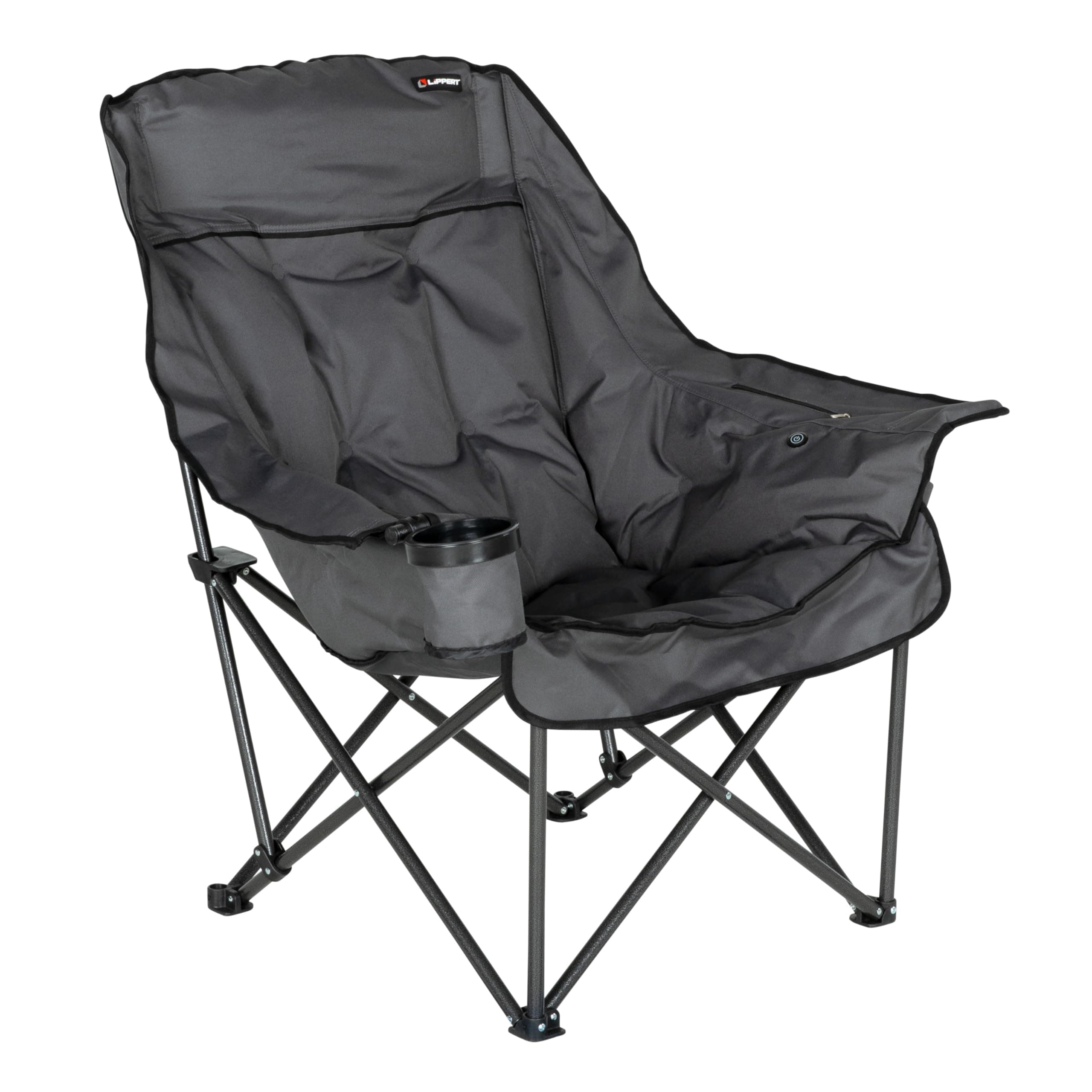Lippert Big Bear Heated Camping Chair | Dual-Zone Heat, 400-lb Capacity, Dark Grey