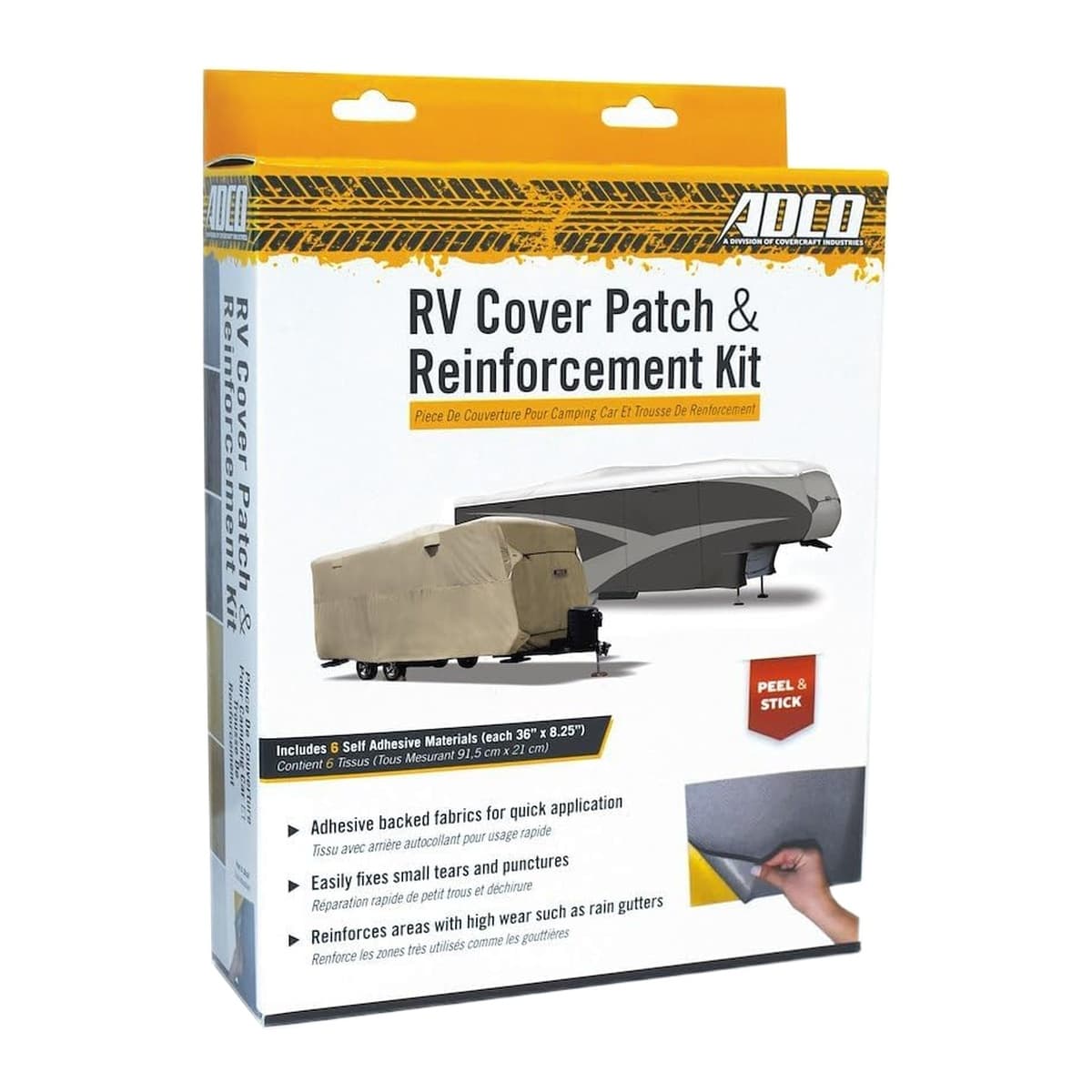 ADCO Universal RV Cover Patch Kit | 6 Adhesive Fabric Patches, 36" x 8-1/4"