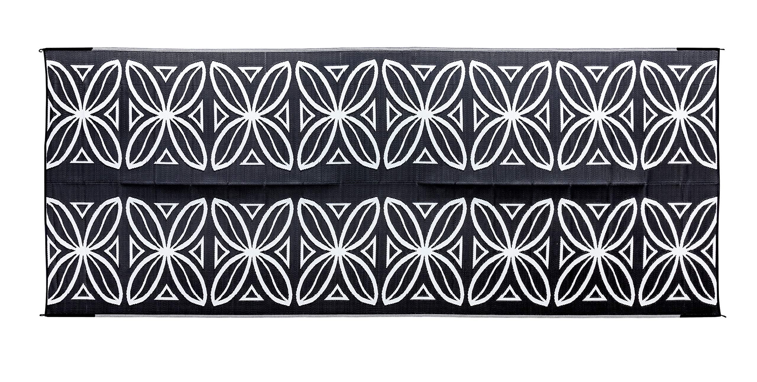 Camco Botanical Reversible Outdoor Mat | 8' x 20', Charcoal/White, UV-Resistant