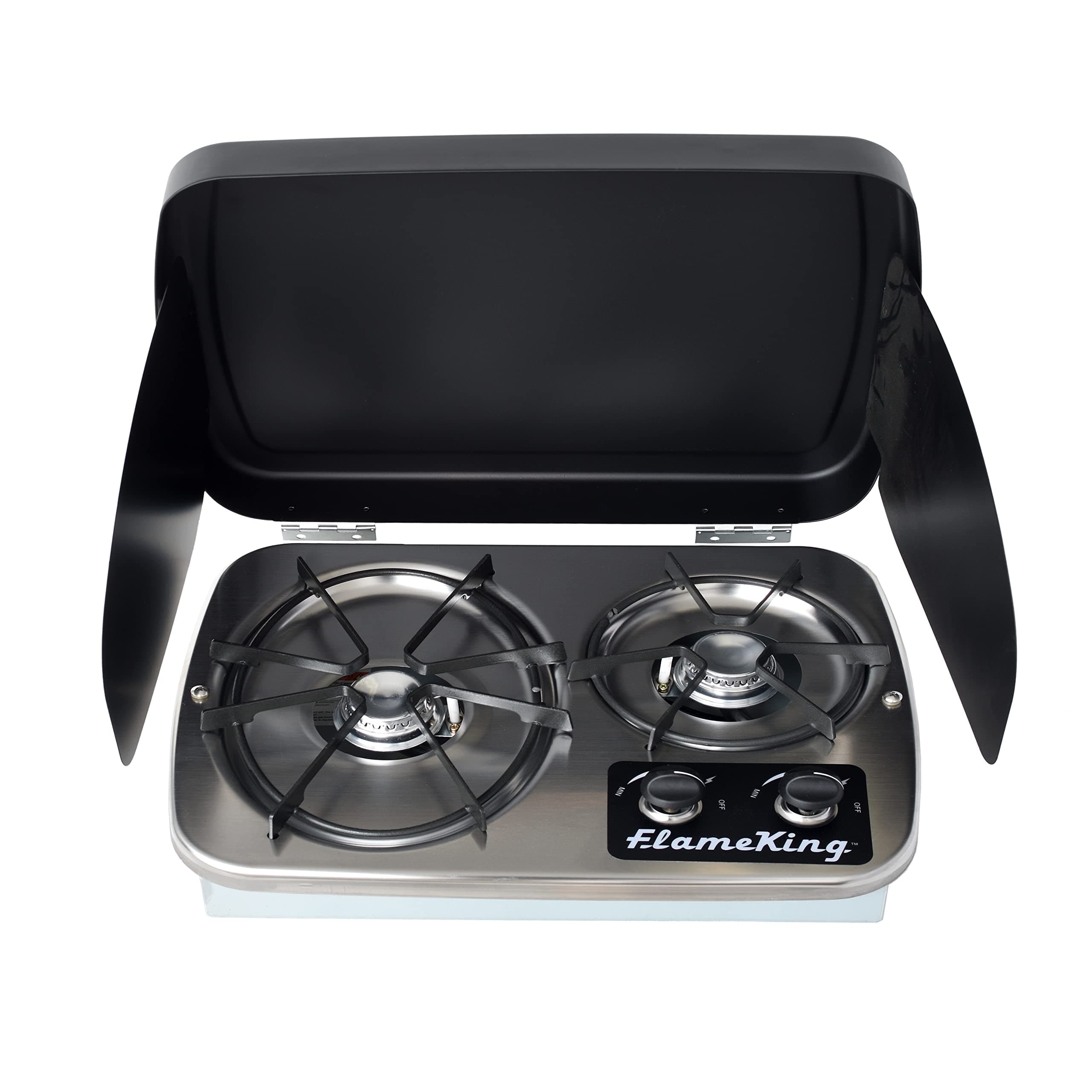 Flame King 2-Burner Built-In RV Propane Cooktop | 7,200 & 5,200 BTU, Self-Igniting, w/ Cover