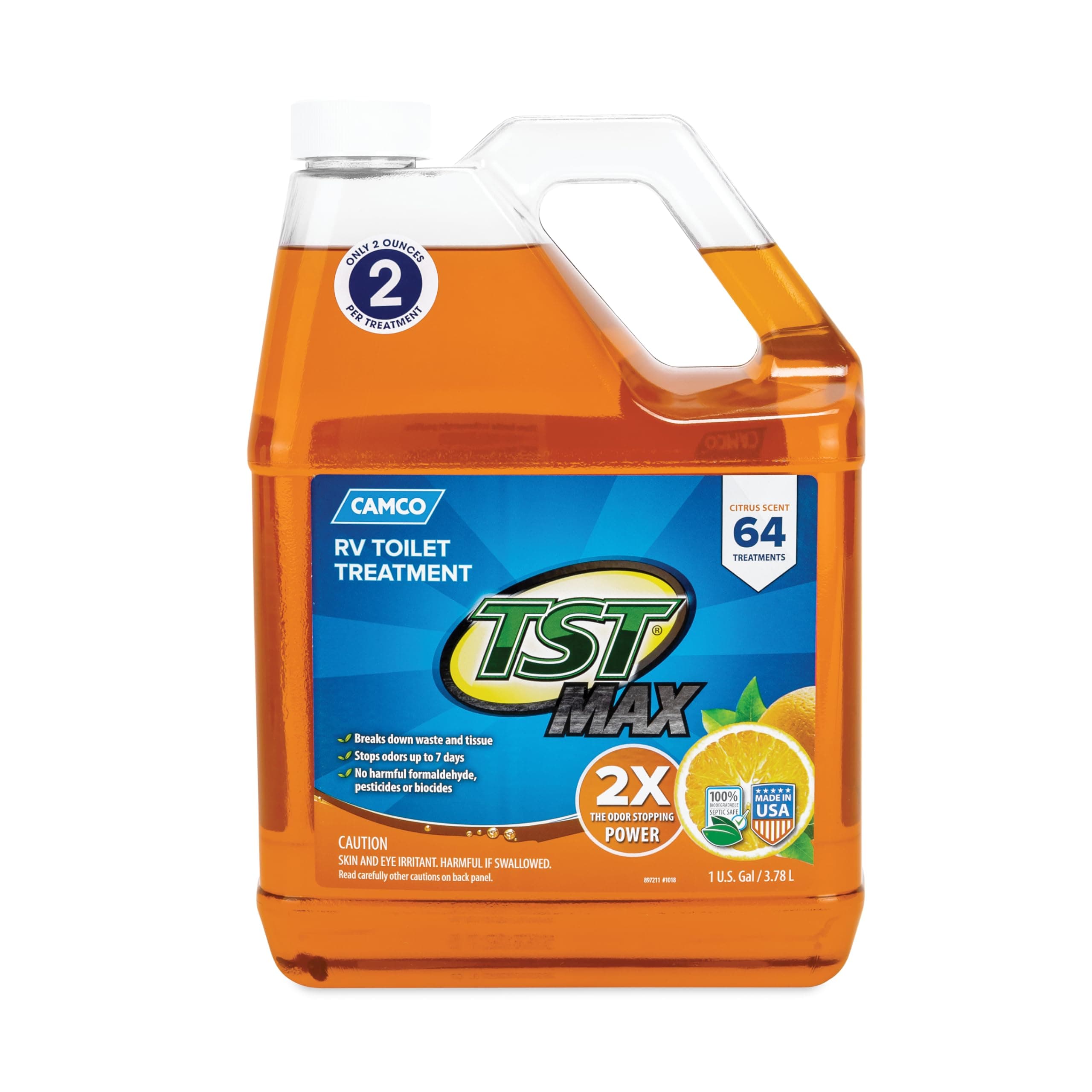 Camco TST MAX Orange Toilet Treatment | 1-Gallon, Septic Safe