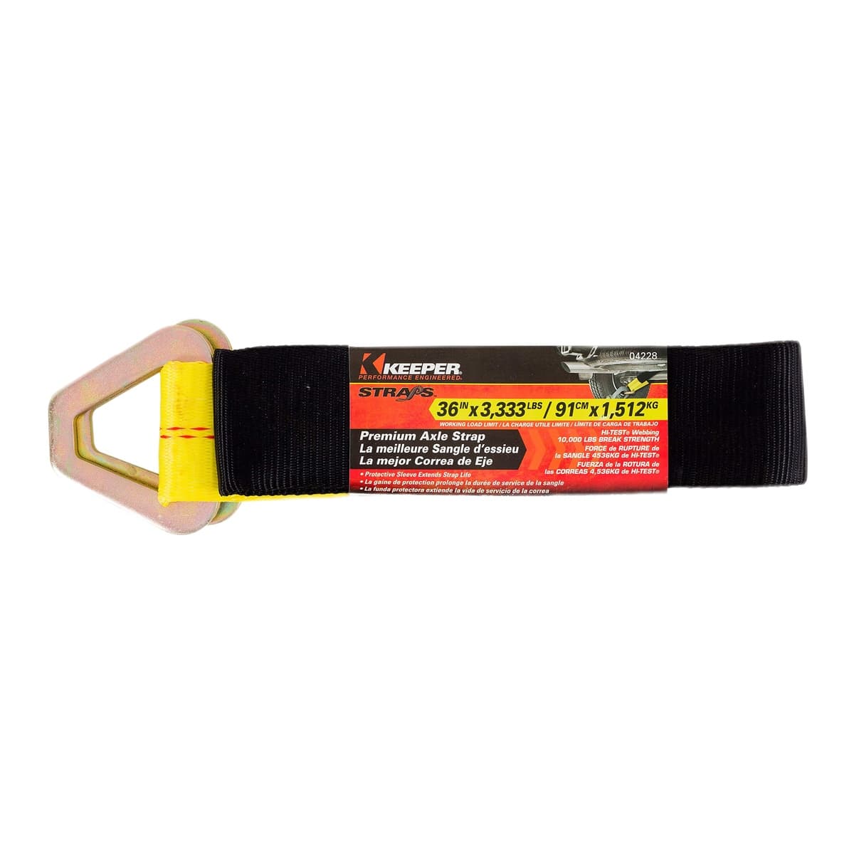 Keeper 2" x 36" Premium Axle Tie-Down Strap with D-Rings, 10,000 lb