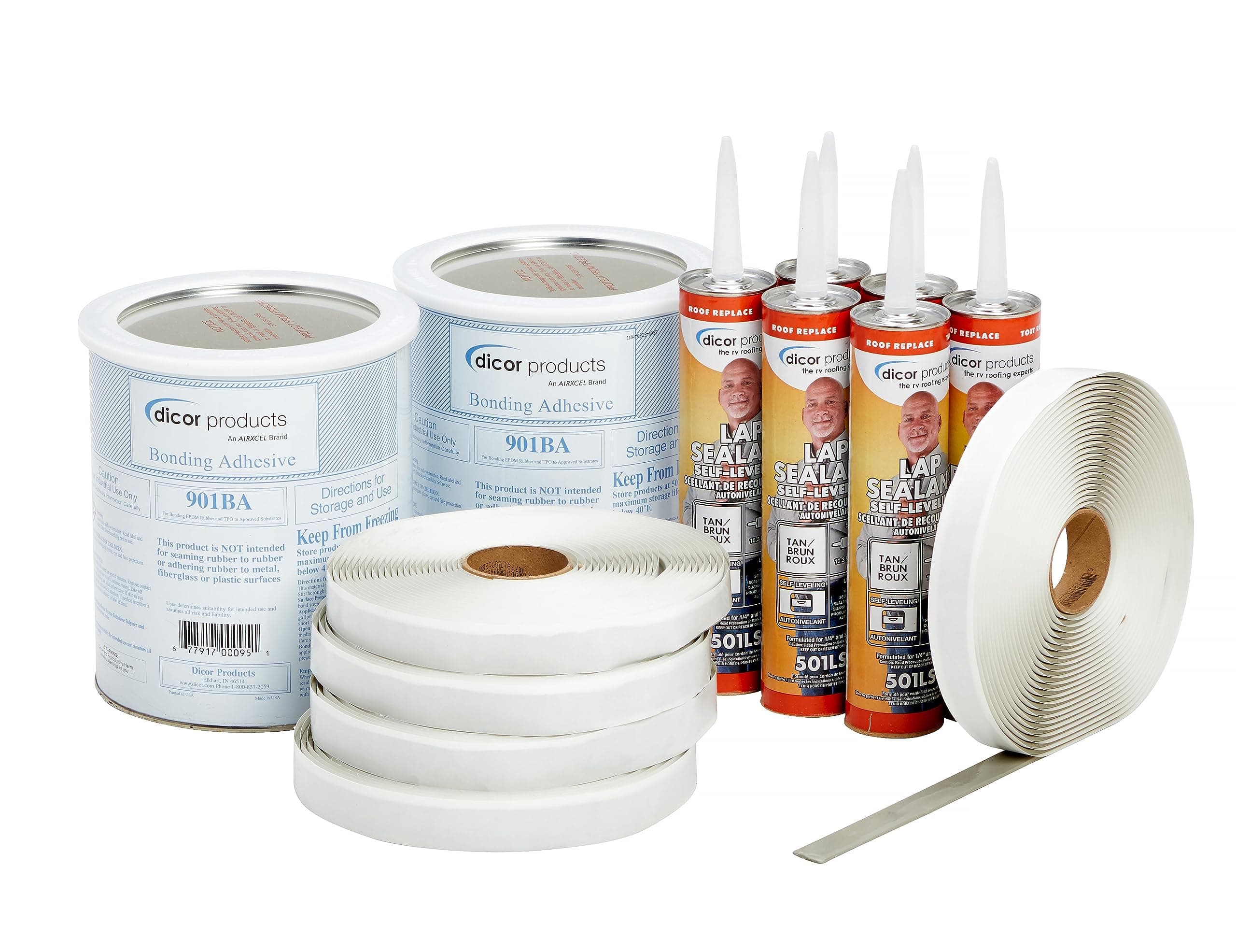 Dicor EPDM/TPO Roof Installation Kit | Dove, Bonding Adhesive + Butyl Tape + Lap Sealant
