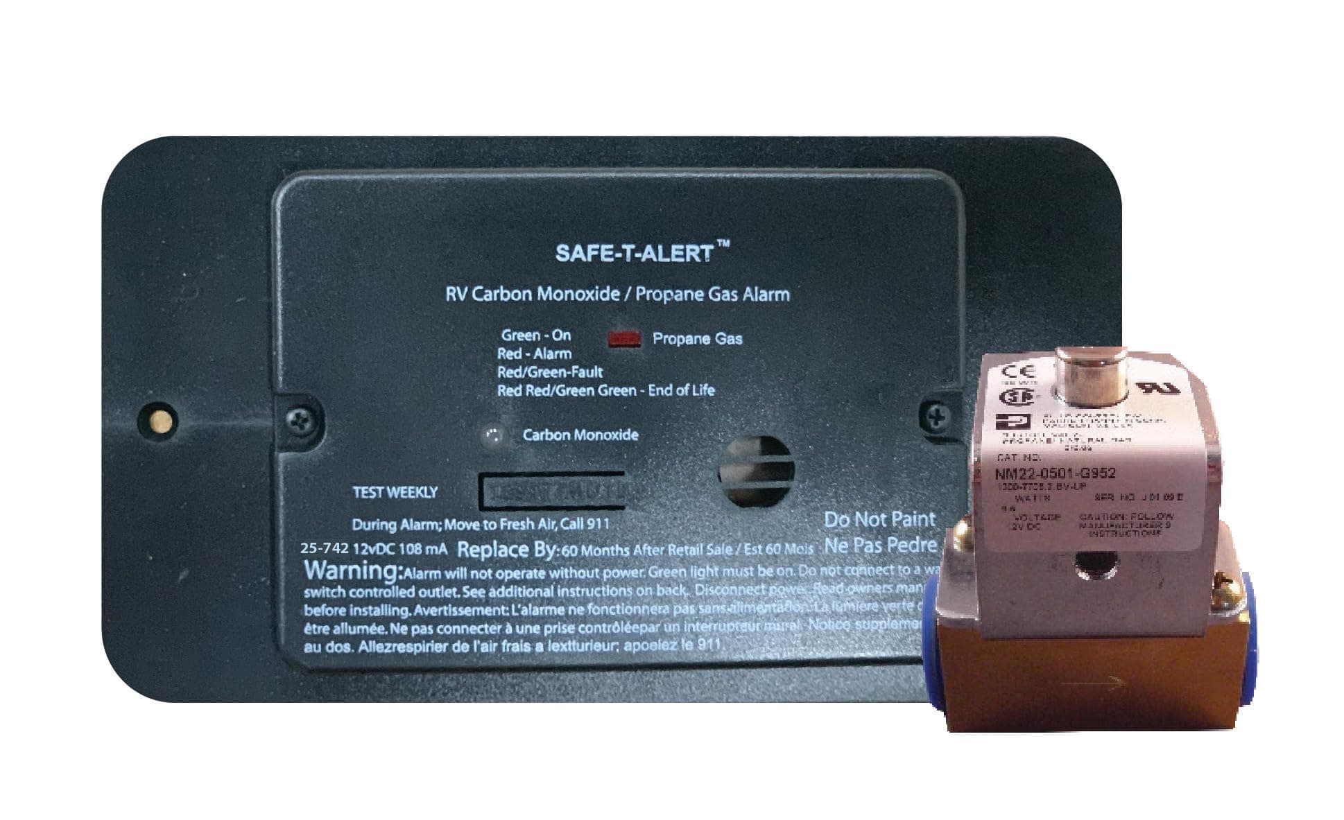 Safe-T-Alert Flush-Mount CO/Propane Alarm with Solenoid Valve Kit | 12V DC, Black