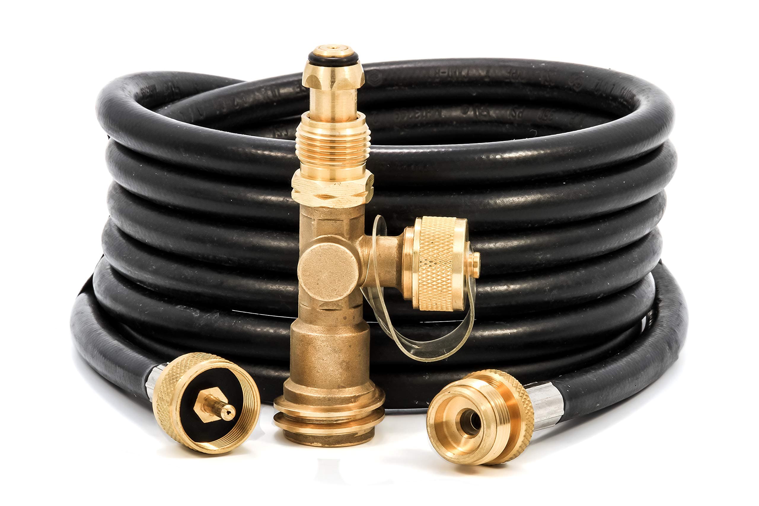 Camco Propane Brass Tee with 3-Port Connection | 12' Hose, Excess Flow Protection
