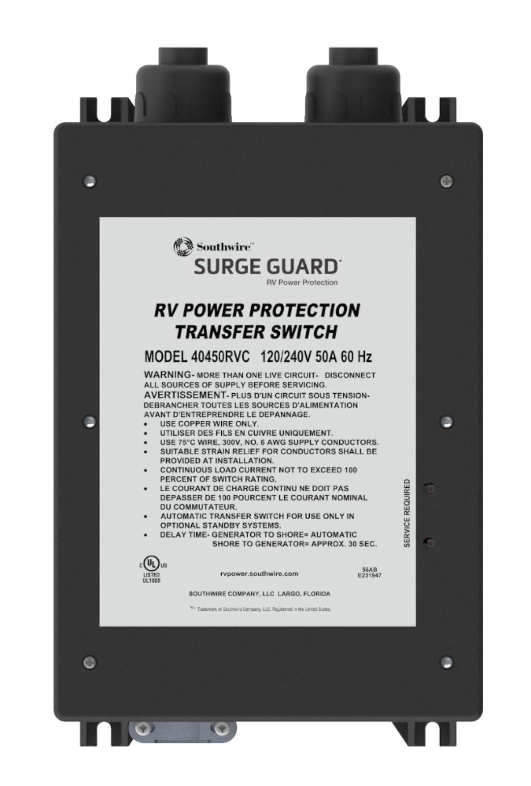 Southwire Surge Guard 50A Automatic Transfer Switch | RV Power Source Switching