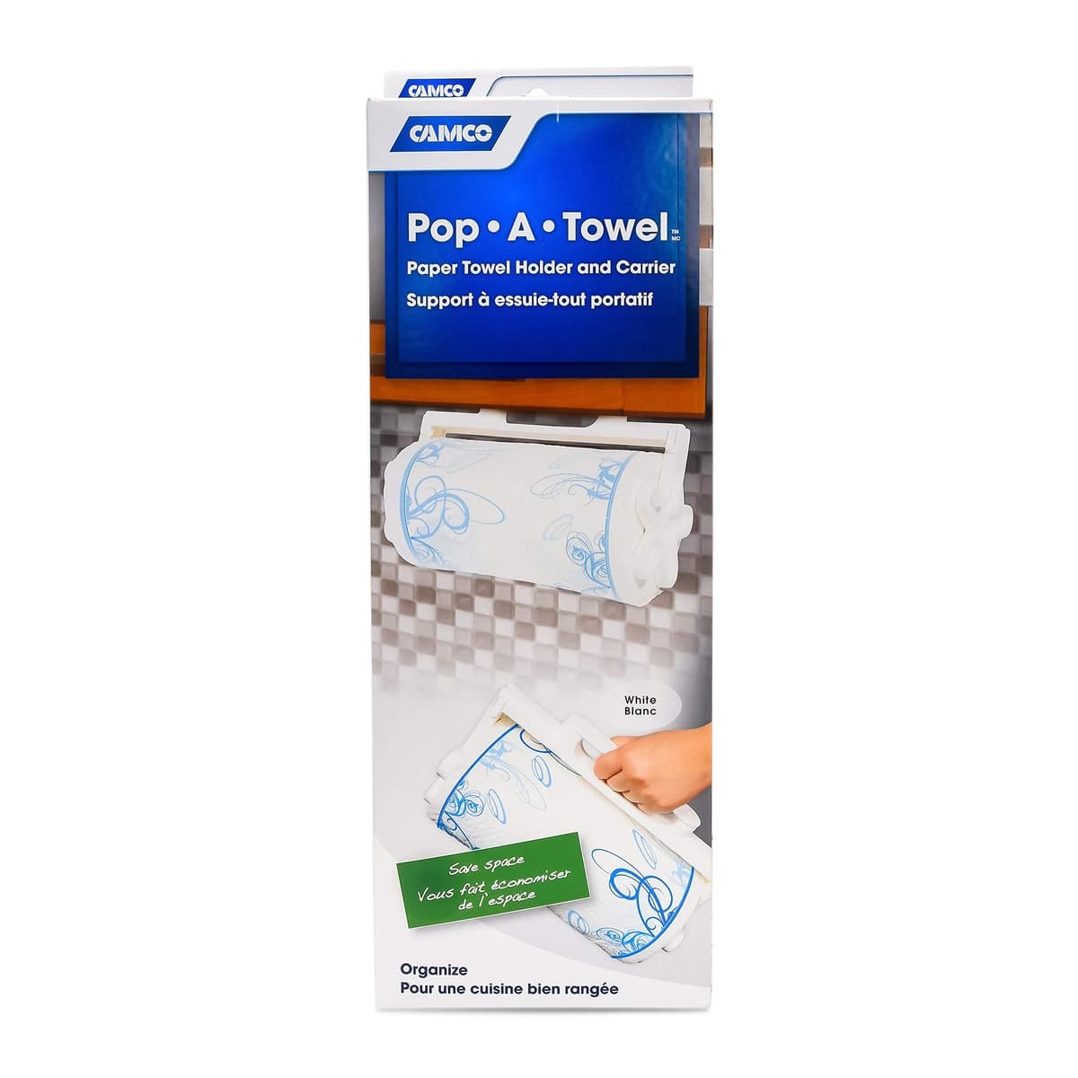 Camco Pop-A-Towel Paper Towel Holder | Mountable or Portable, White