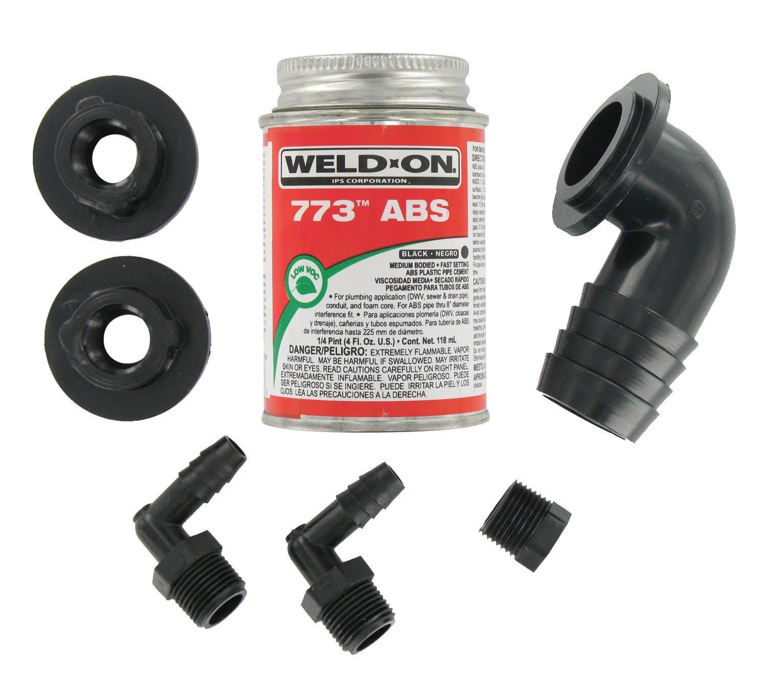 Valterra RK907 ABS Tank Fill Kit | 90° Barbed Elbow with Cement, Black