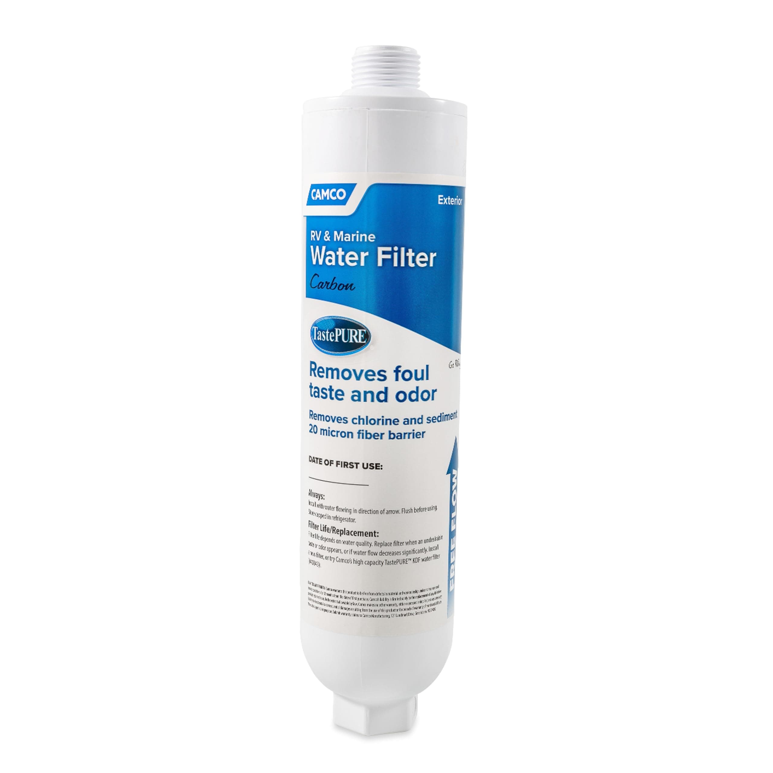 Camco TastePURE RV & Marine Water Filter | GAC Carbon, 20-Micron, Inline
