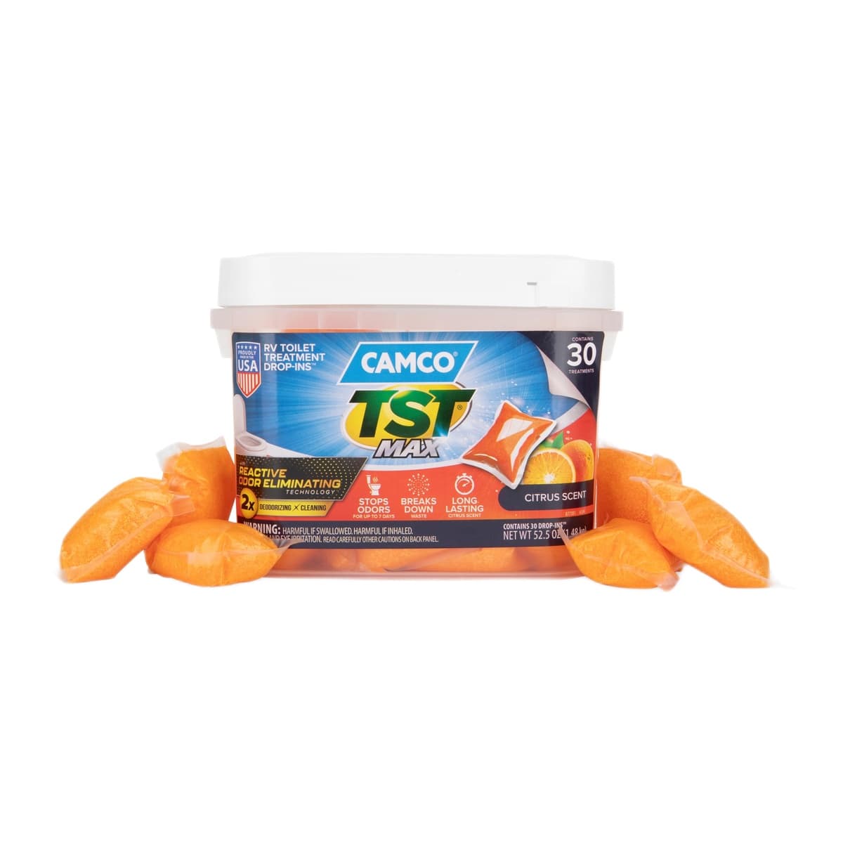 Camco TST MAX RV Toilet Treatment Drop-Ins | Orange, 30-Pack