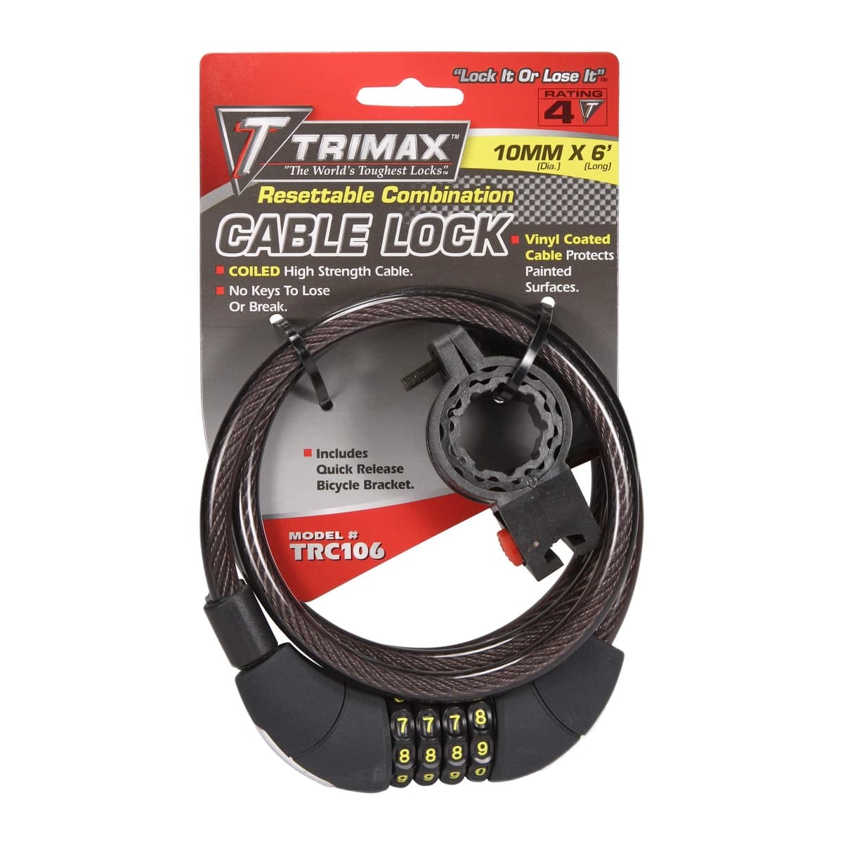 Trimax Trimaflex Coiled Combination Cable Lock | 6 ft, with Bracket
