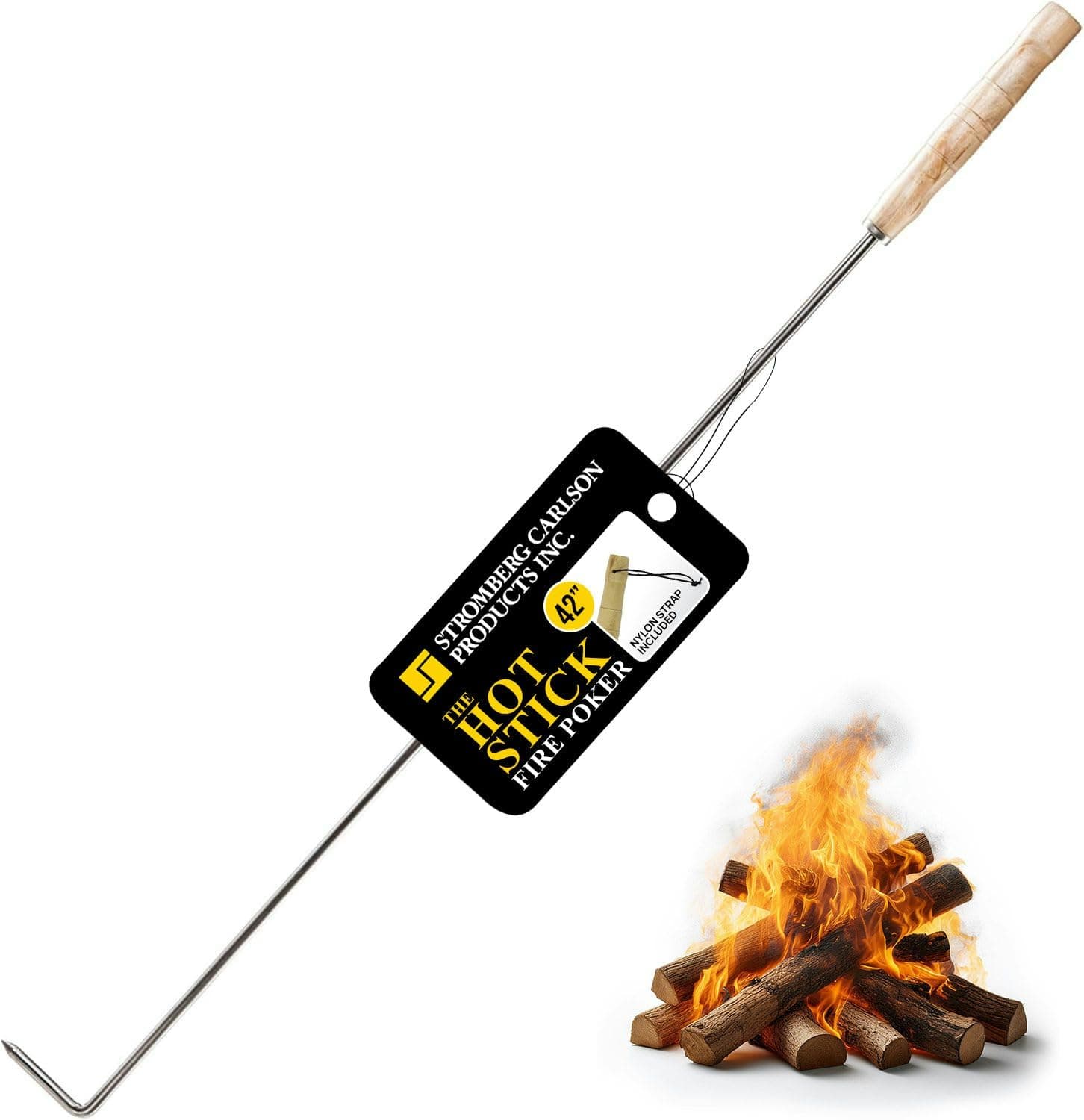 Stromberg Carlson The Hot Stick 42-in Fire Poker | Stainless Shaft, Wooden Handle