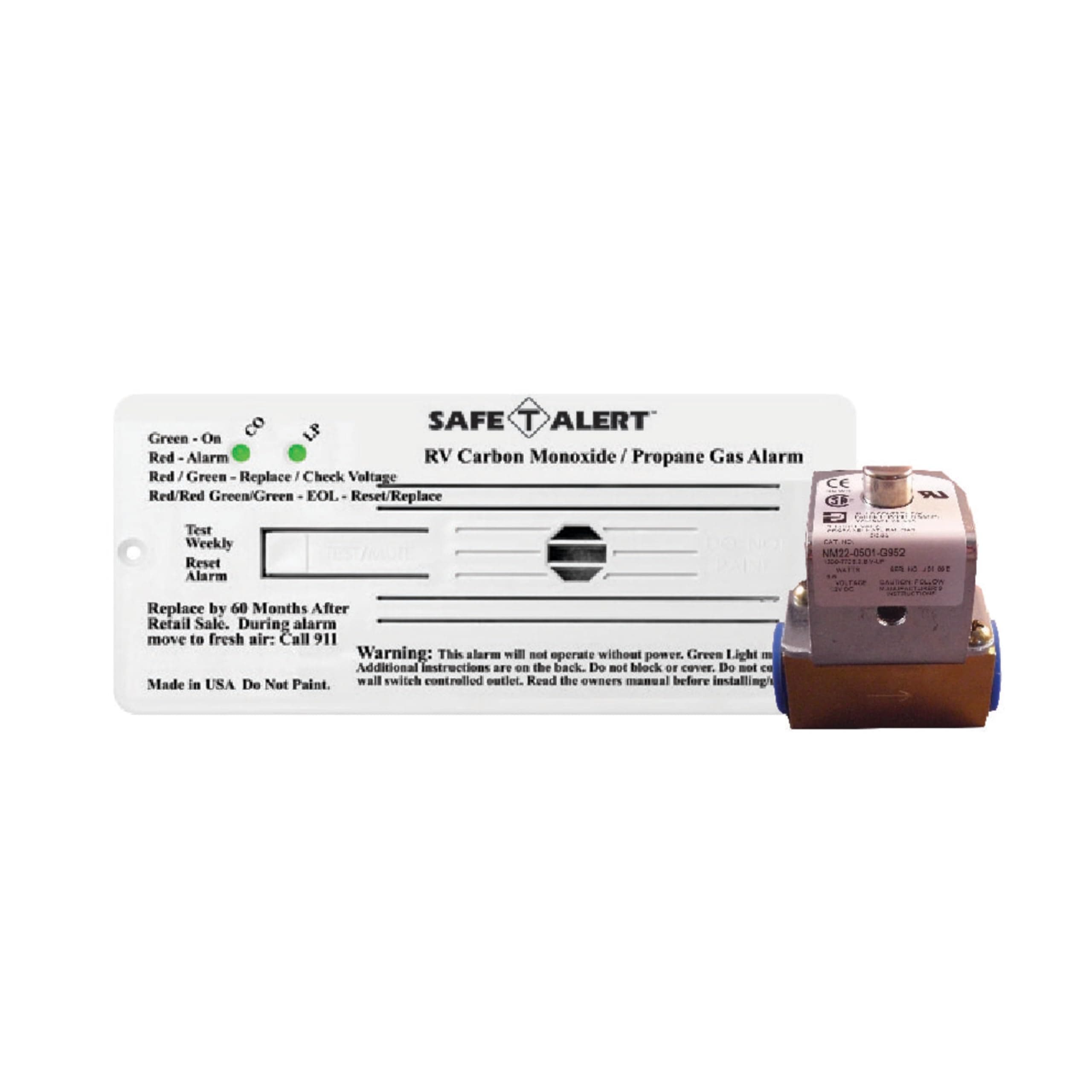 Safe-T-Alert Combination CO/Propane Alarm | Flush Mount, 12V DC, White, w/ Solenoid Valve