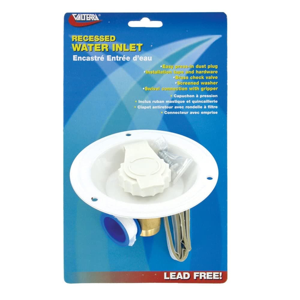 Valterra Recessed City Water Inlet | 1/2" FPT, Lead-Free Brass, White