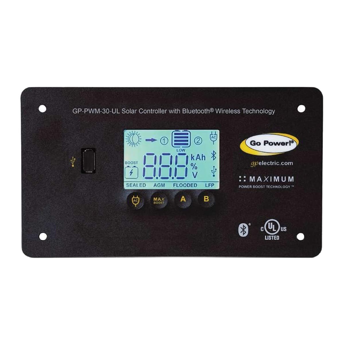 Go Power! 30A PWM Digital Solar Controller with Bluetooth & USB (UL)