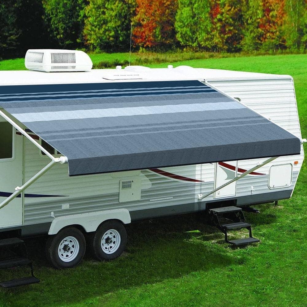 Carefree Fiesta Awning Fabric & Roller Assembly - Ocean Blue Dune Stripe, 21 ft | Vinyl Canopy, Manual, White Weatherguard