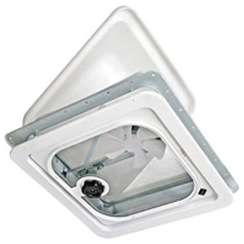 Ventline 12V Powered Roof Vent | 14" Radius Corner, White Dome, Pop-Up Screen