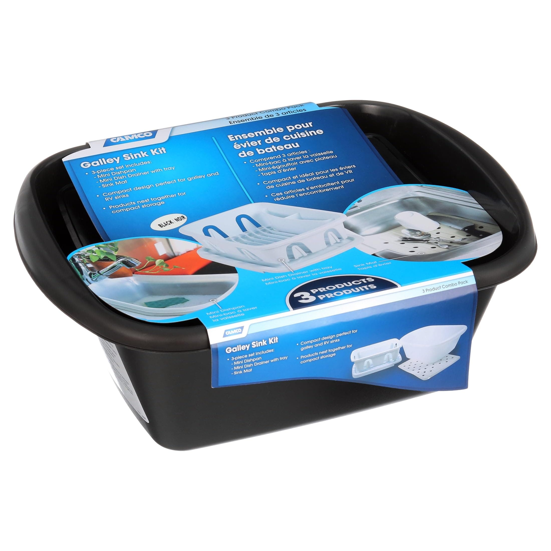 Black Sink Kit with Dish Drainer, Pan & Mat | 3-Piece Set