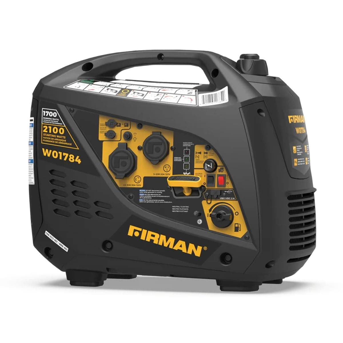Firman W01784 Portable Inverter Generator | 2100W Starting / 1700W Running, Parallel-Ready