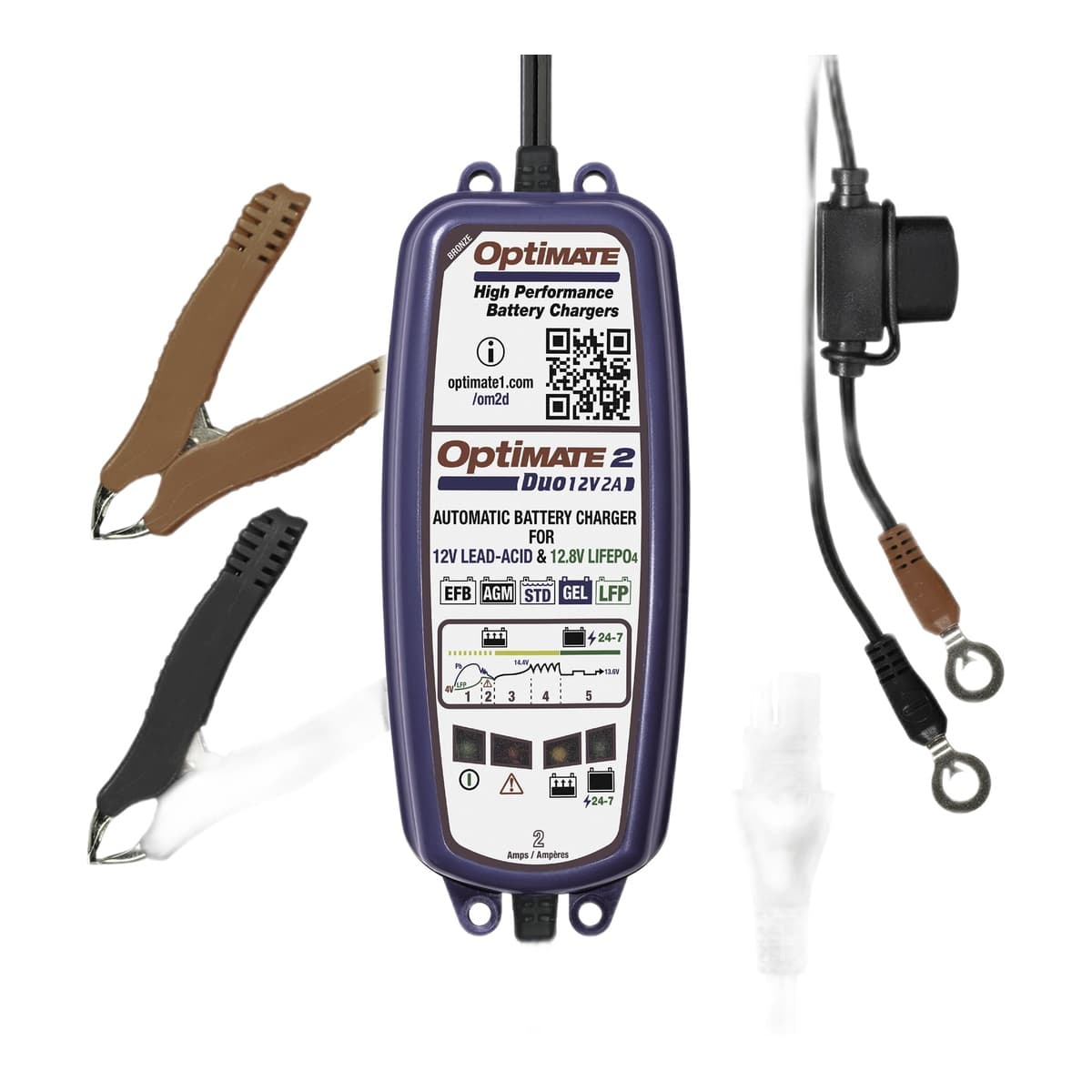 OptiMate 2 Duo 12V 2A Battery Charger & Maintainer