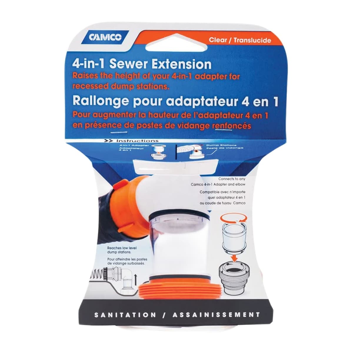 Camco 4-in-1 Clear Sewer Extension | For Recessed Dump Stations