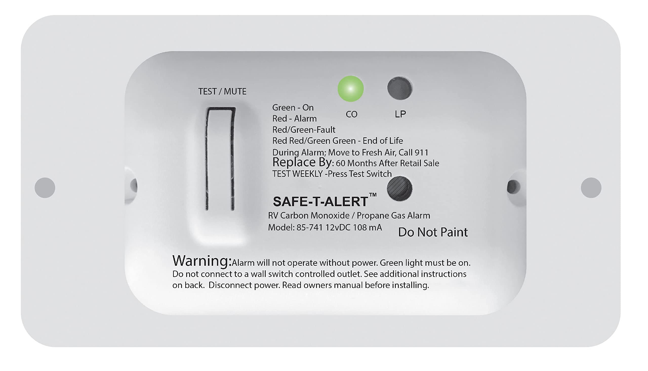 Safe-T-Alert Slim-Line Dual CO/LP Gas Alarm | 12V, White, Trim Ring Included