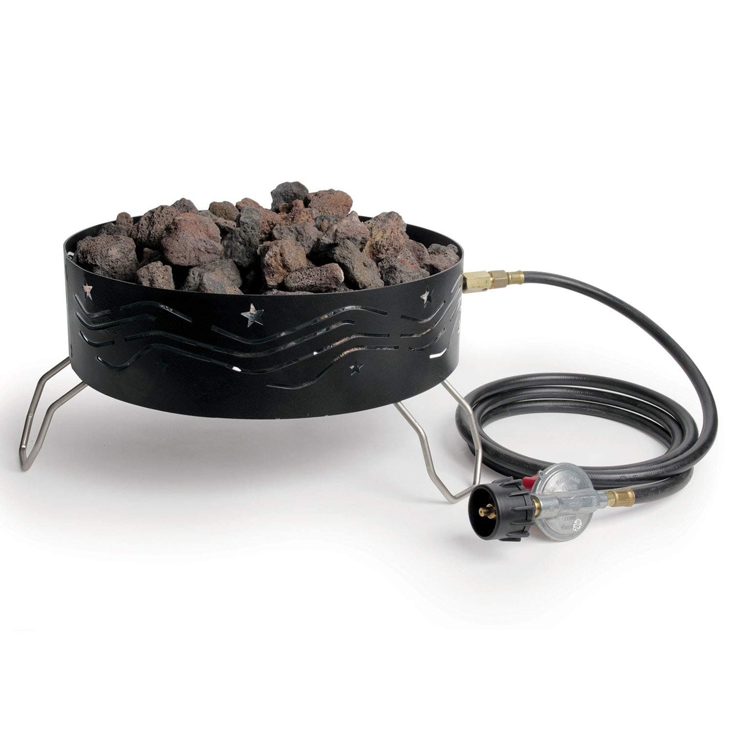 Camco Portable Propane Campfire Pit | 14.5" Diameter, 65,000 BTU, with 8-ft Hose & Lava Rocks
