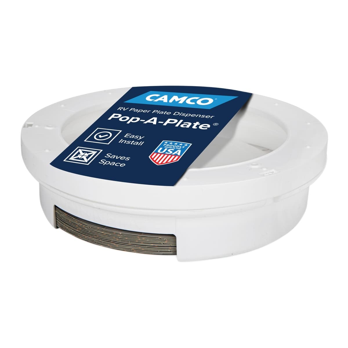 Camco Pop-A-Plate Under-Cabinet Plate Dispenser | White