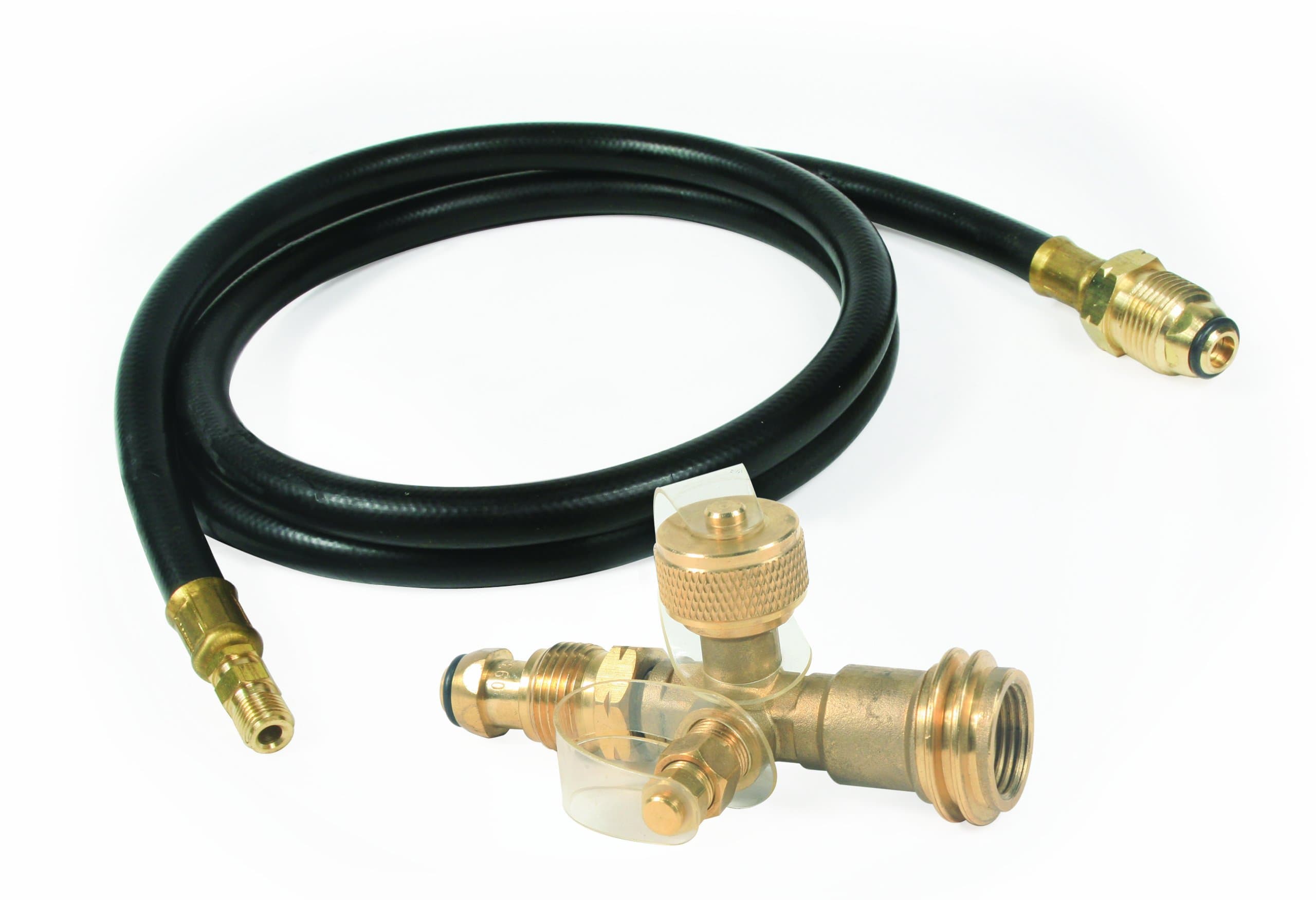 Camco Propane Brass Tee with 5-Ft Hose | 4-Port Distribution Manifold