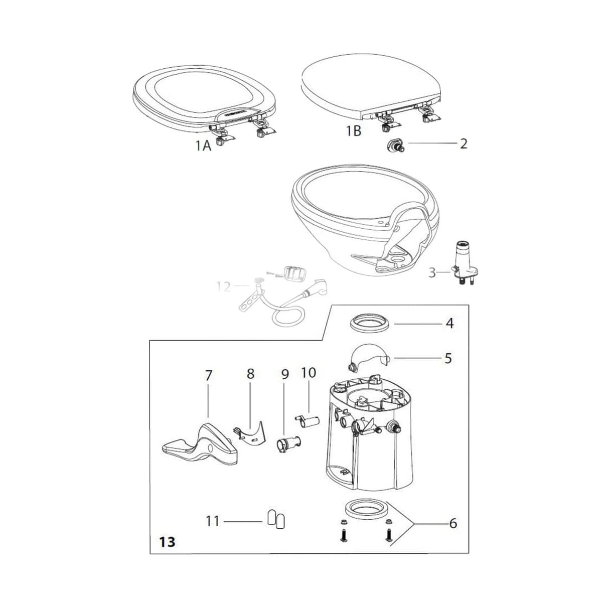 Thetford Aqua-Magic Low Toilet Base Kit | White