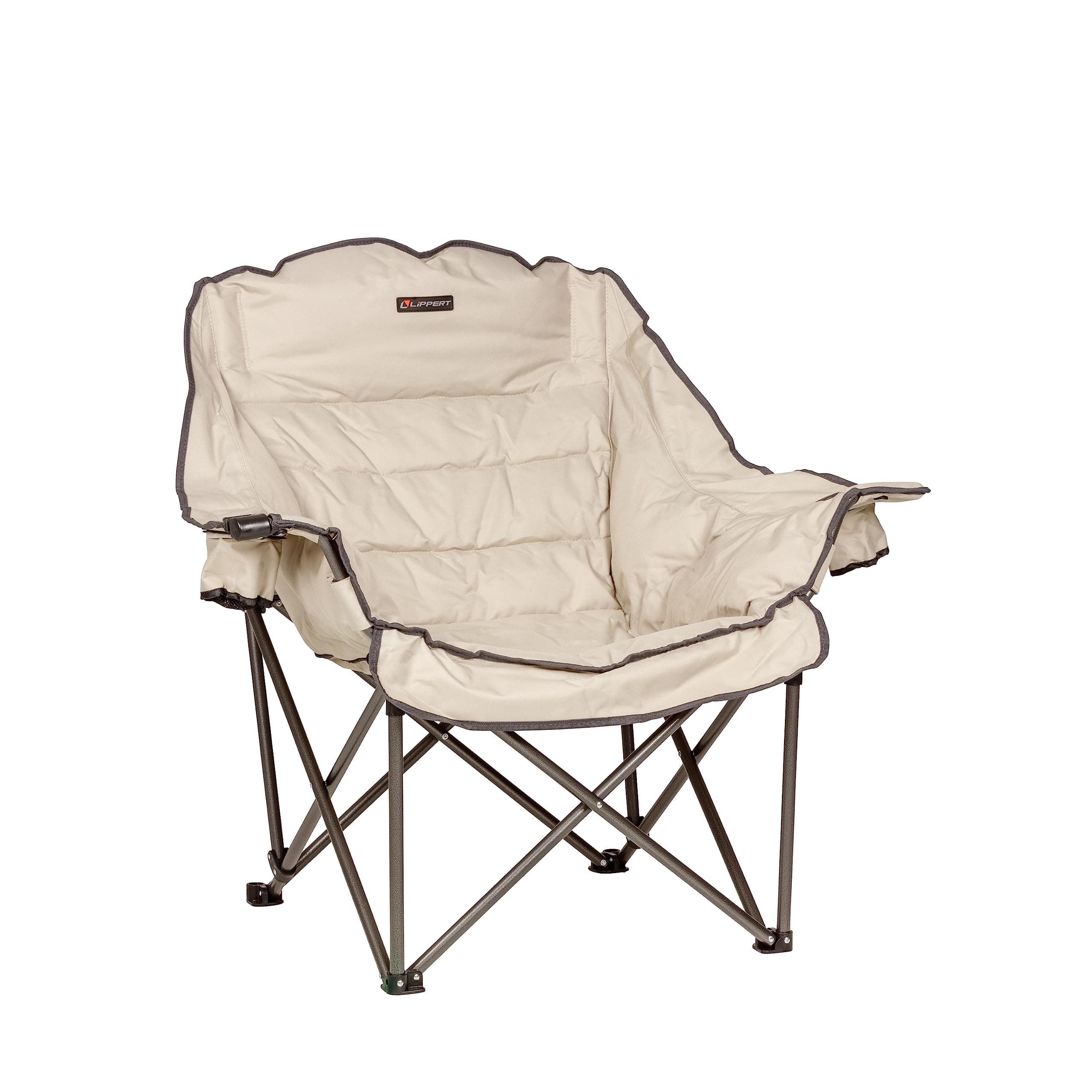 Lippert Big Bear Club Camping Chair | Sand, Padded Pillow-Top Cushions, Dual Cup Holders, 400 lb Capacity