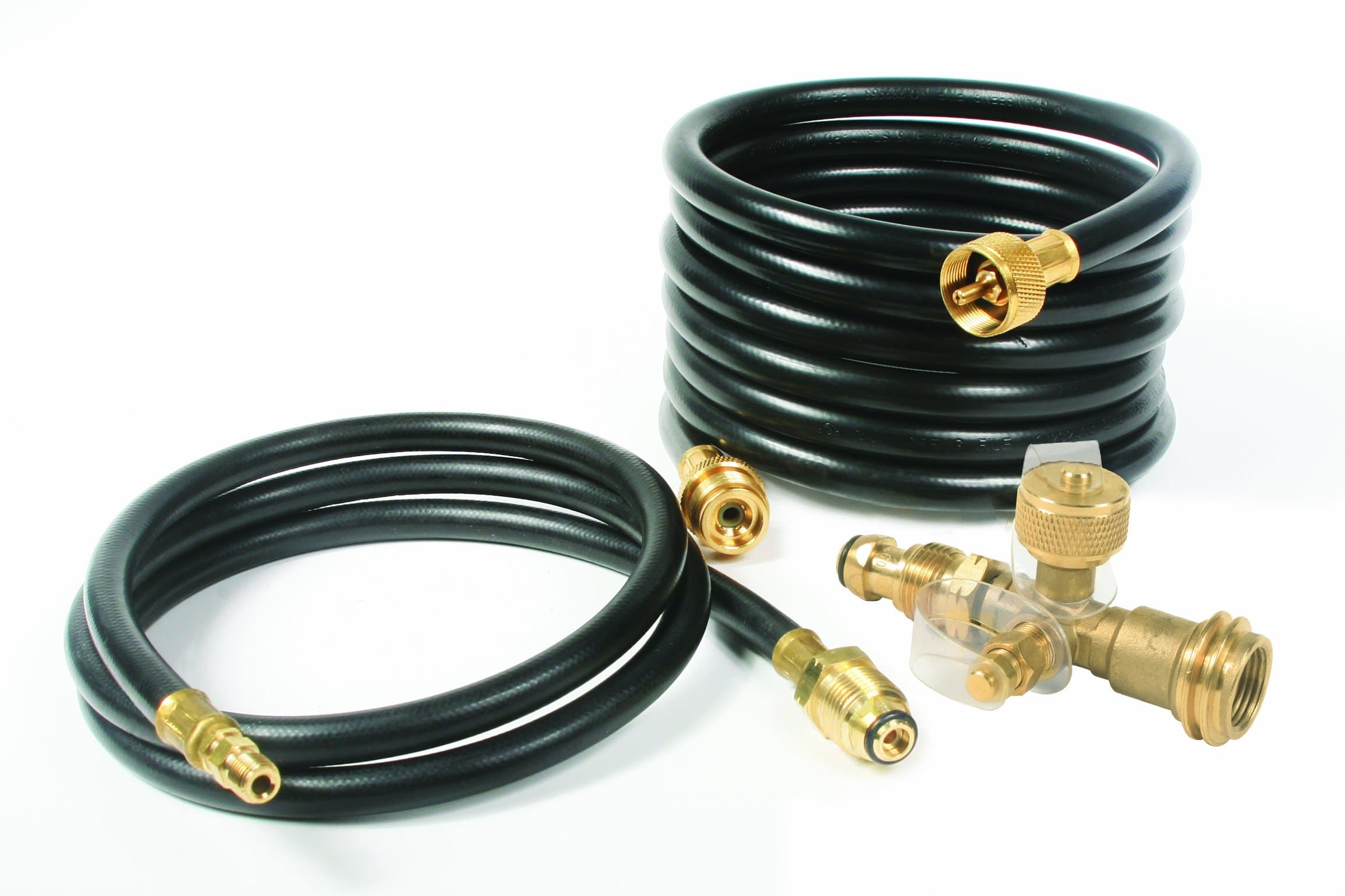 Camco 4-Port Propane Brass Tee Kit | 5 ft & 12 ft Hoses, 1/4" Female Threads