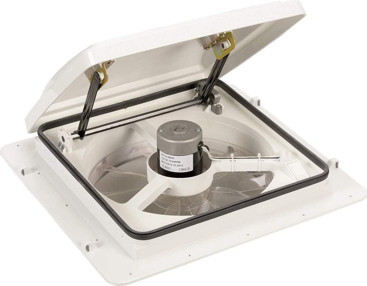 MaxxFan Plus 12V Roof Vent Fan with Thermostat | Manual Lift, 4-Speed, White