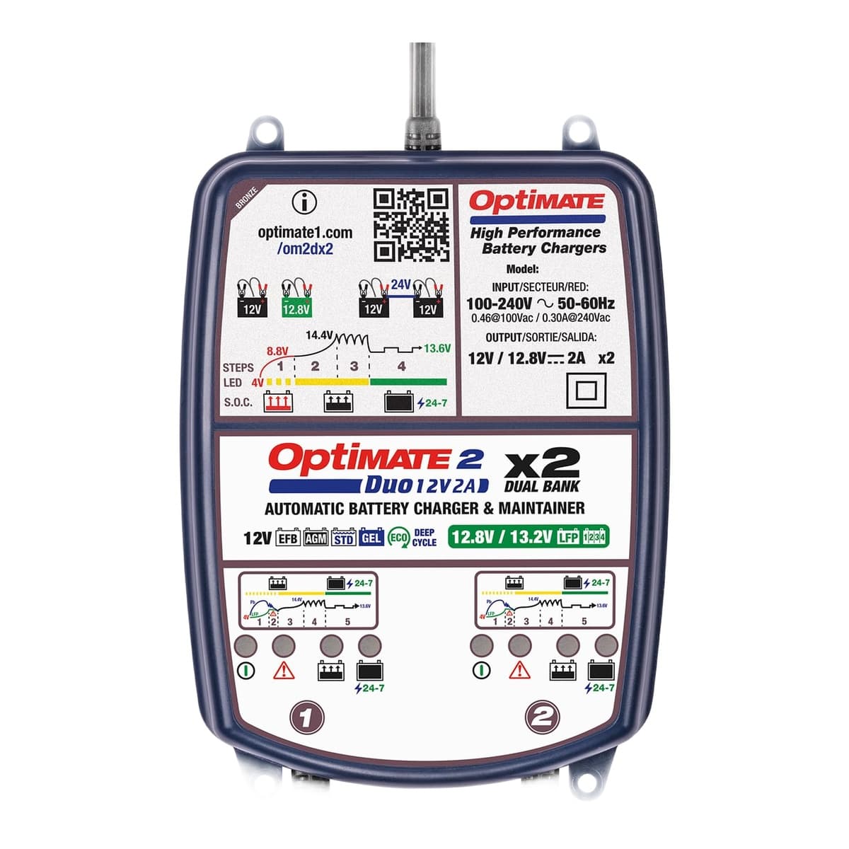 OptiMate 2 Duo 2-Bank 12V 2A Battery Charger & Maintainer
