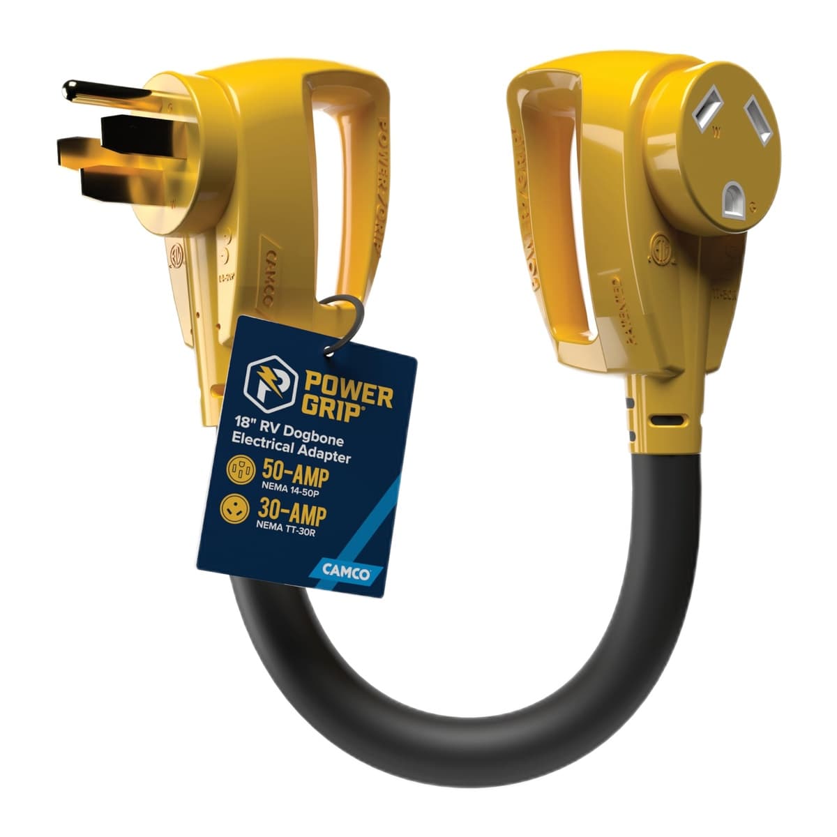 Camco PowerGrip 50A-to-30A Dogbone Adapter | 18", NEMA 14-50P to TT-30R