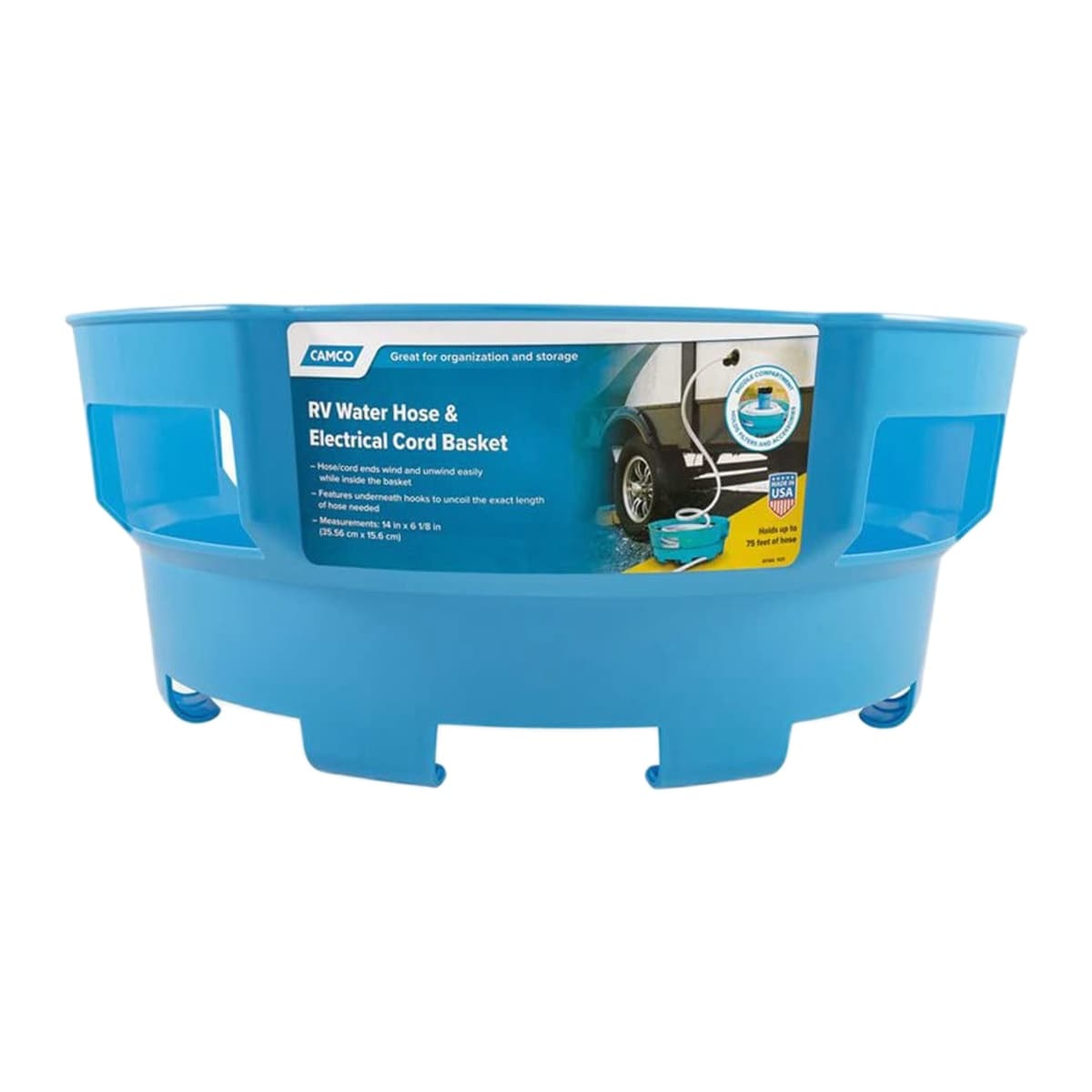 Camco RV Water Hose & Electrical Cord Basket | Blue