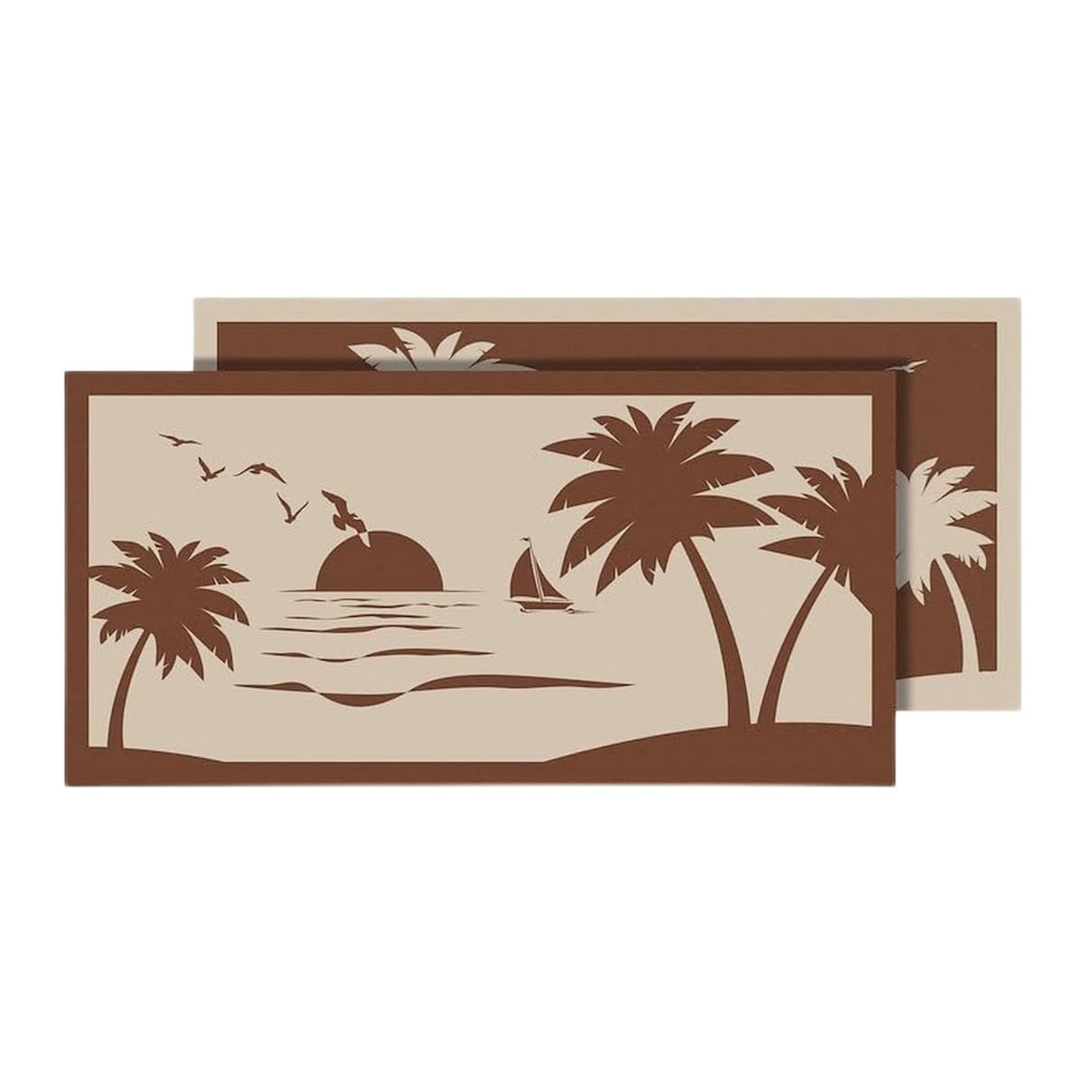 Faulkner Beach & Palm Tree Reversible Patio Mat | 9 ft x 18 ft, Beige/Brown