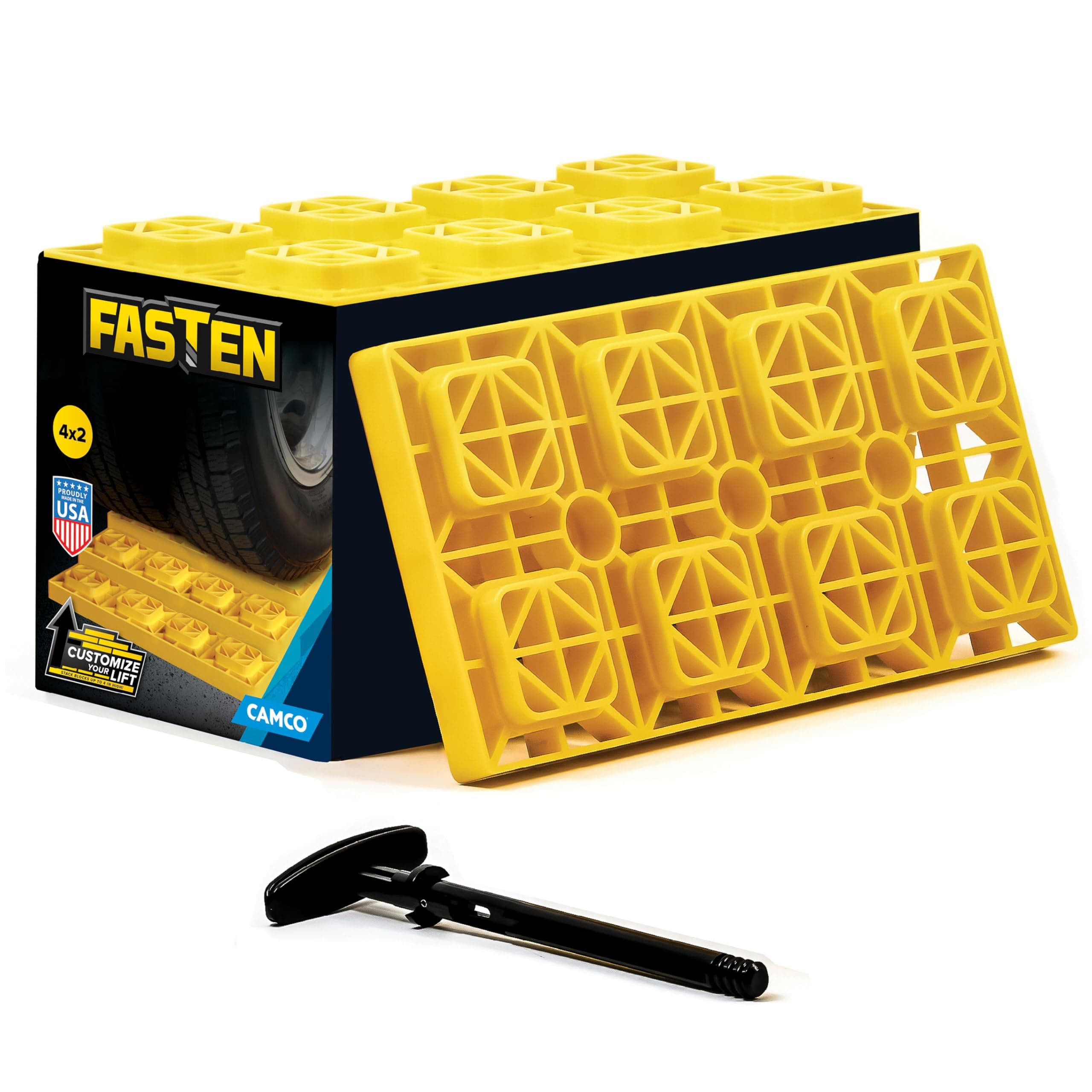 Camco FasTen RV Leveling Blocks | Interlocking Quad-Grid Design, T-Handle, 10-Pack