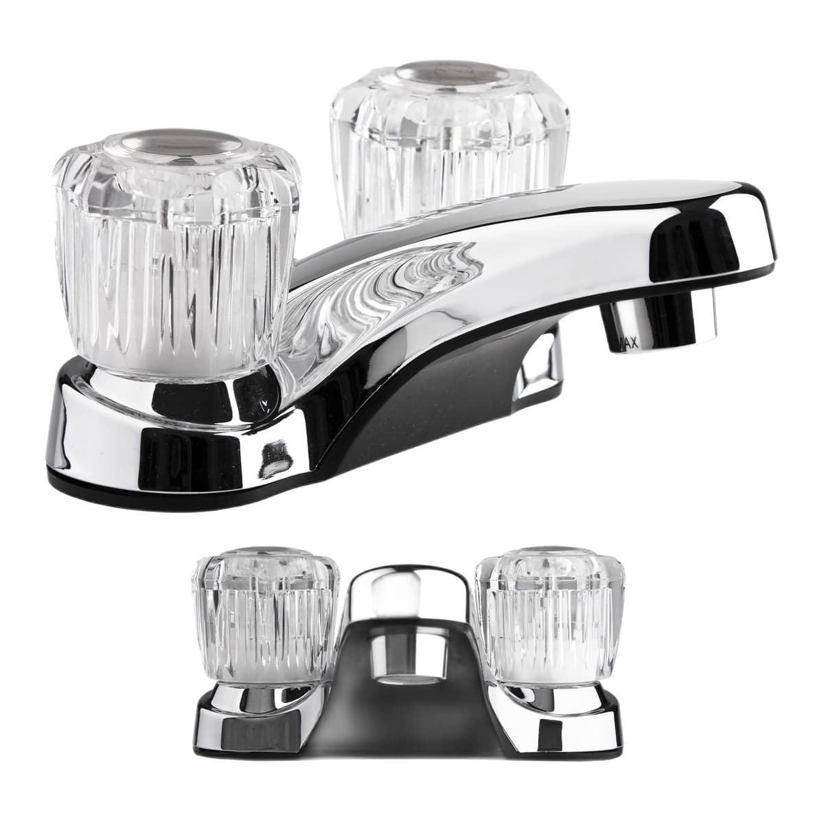 Dura Faucet RV Bathroom Faucet | Two-Handle, Clear Acrylic Knobs, Chrome