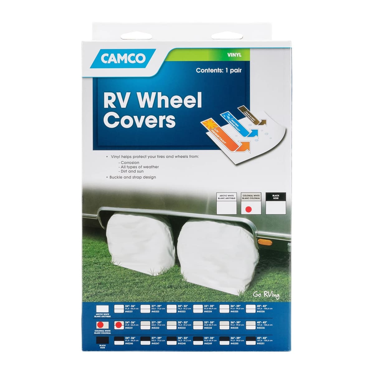 Camco Vinyl Wheel & Tire Protectors, 24-26 In, Colonial White, 2-Pack