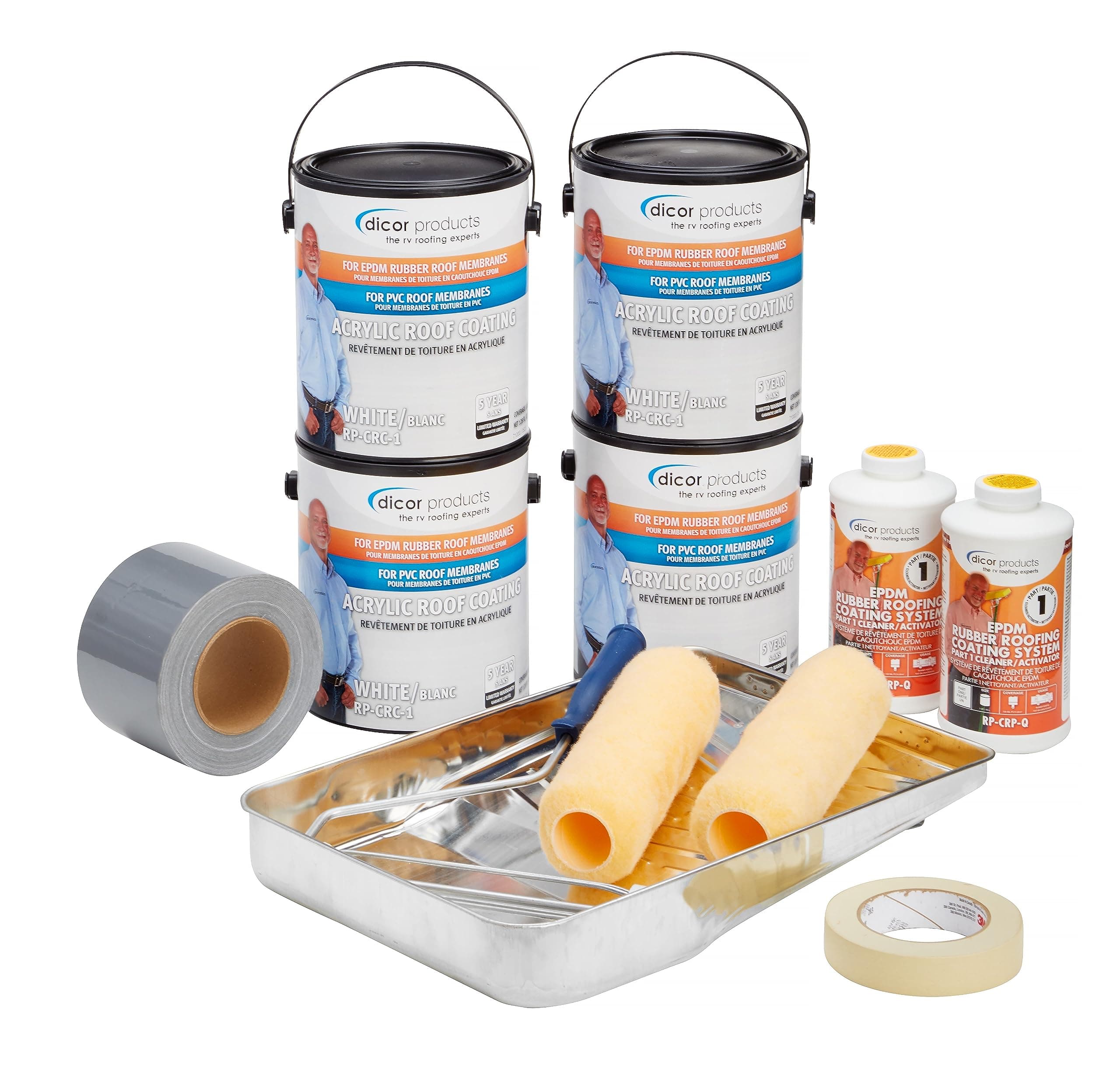 Dicor RV Roof Renew Kit | White EPDM Rubber Roof Coating System, Covers 30 ft